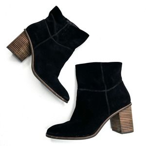 Lucky Brand | Black Genuine Leather Suede Block Heeled Bootie Size 10